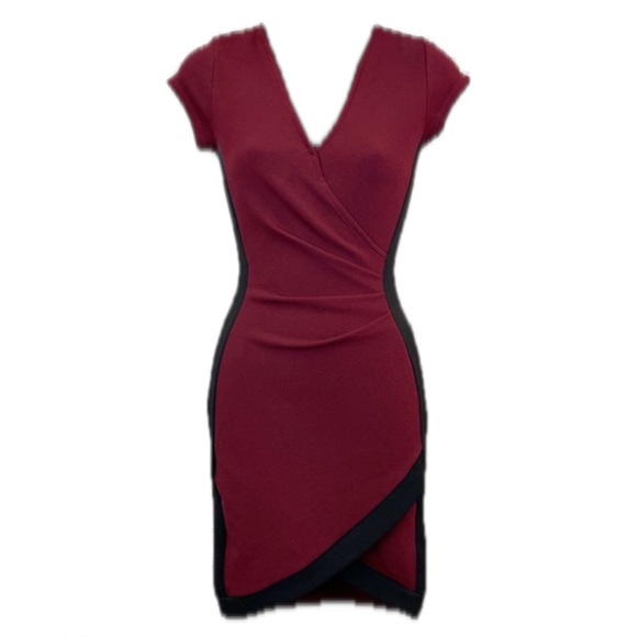 Almost Famous Dresses & Skirts - ALMOST FAMOUS Wine/Black Stretchy Bodycon Gathered Waist Mini Dress XS